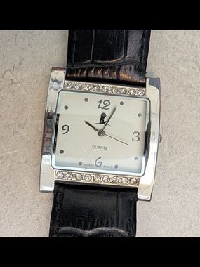 Working Women's Gemmed St Jude Watch Black Band Square Dial